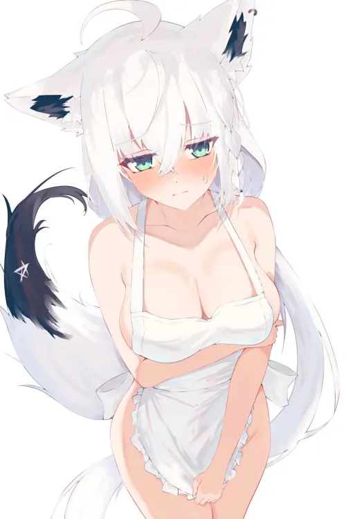 Shy Fubuki in naked apron by Sillilly24