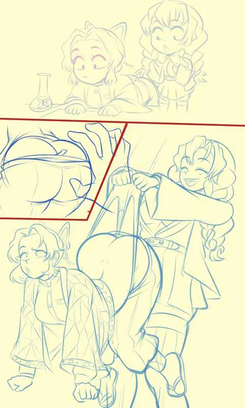 sketch comic Shinobu receiving a wedgie prank from Mitsuri posted by PanicTechnical5478