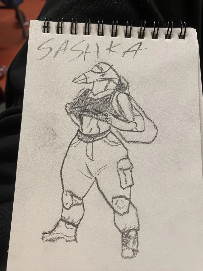 Sketch of Sashka. SU57 [F] By Me.      what do you guys think about it? Should I start making it digital or go back to the sketching stage? (Note some details and etc are wrong cuz well it’s the sketch, not the finished thing) posted by SideCurious6936