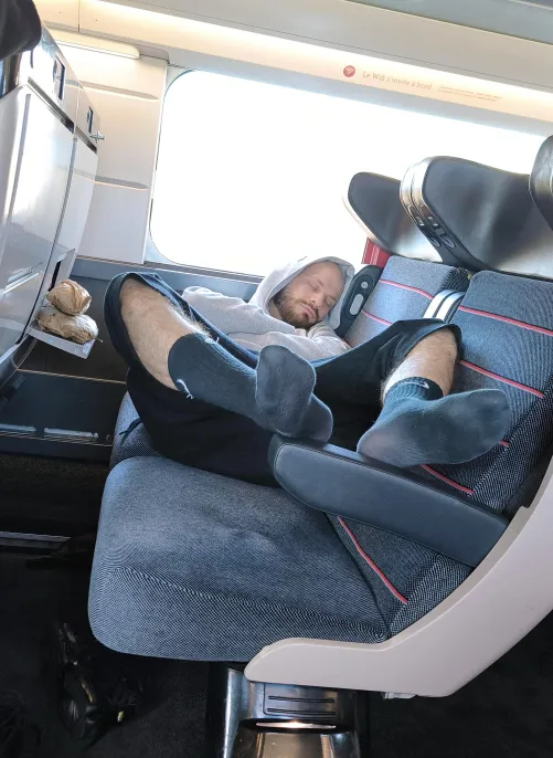 Sleepy and smelly in the train  by bens_feet