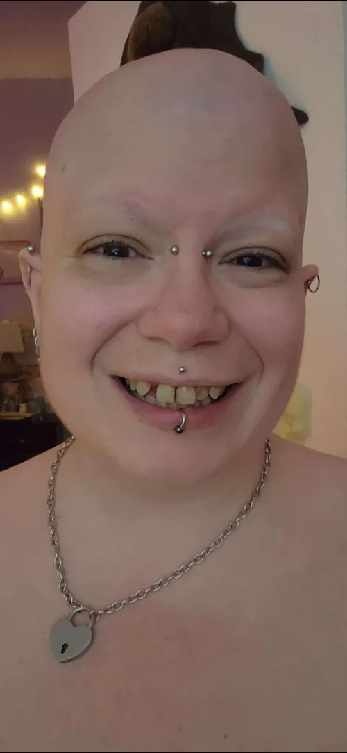 Smiling wide with a freshly shaved head <3 by BoneWitchNun