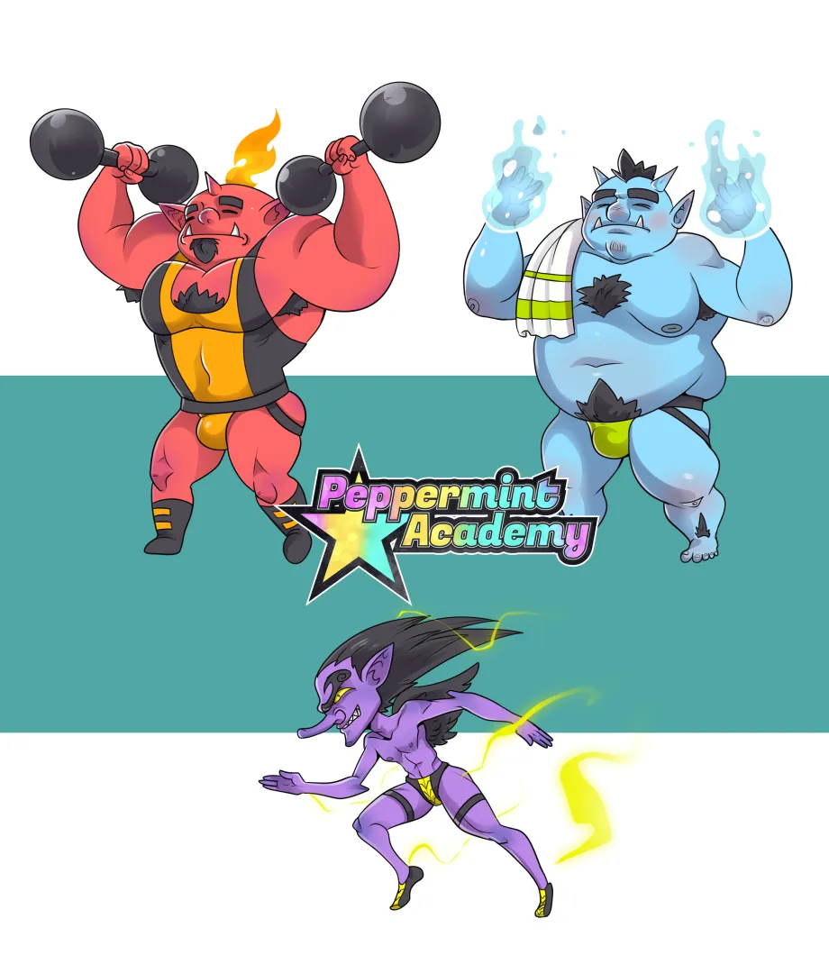 Some monster designs for Peppermint Academy, based on gym clothes onis and tengu (by me) posted by astralnight017