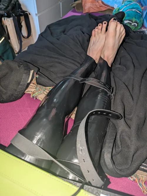 Sometimes a lil selfbondage can be relaxing after work nothing Fancy just the fun of belts and Latex by lxBreadxl