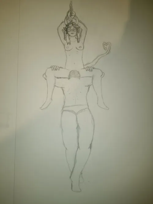 still a beginner but I couldn't resist drawing my cute tiefling recieving the treatment she deserves by sillysadmess