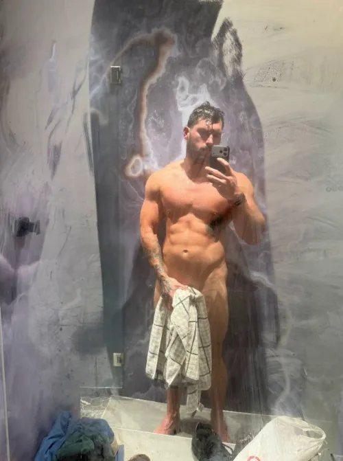 Still dripping and deciding if I should drop the towel too by WolfWilloww