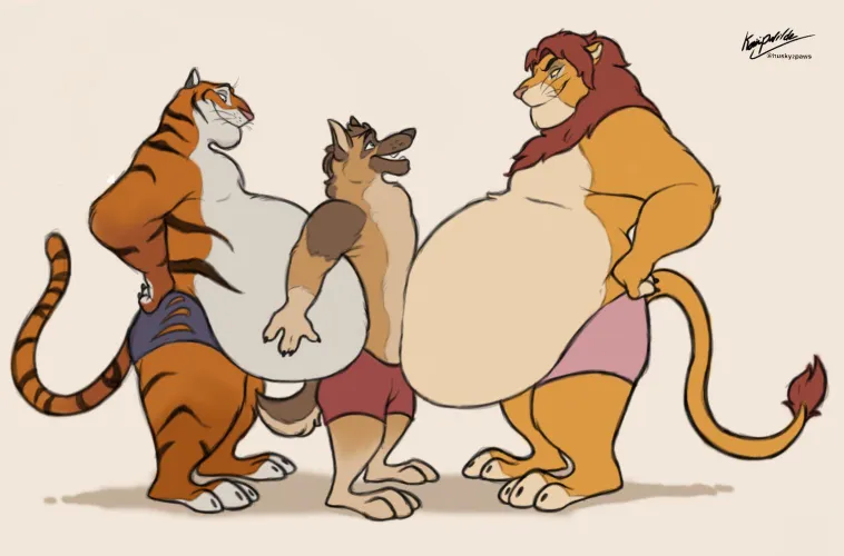 Stuck between two big bellies (Art by @husky2paws) by Sonic_the_hedgedog