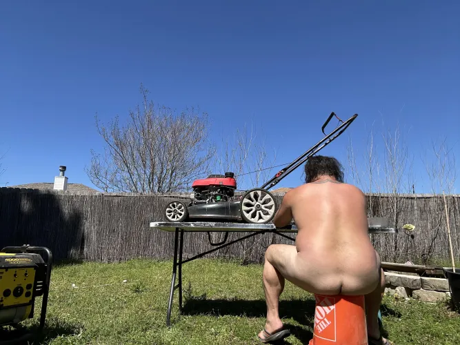 Such a beautiful, sunny day for some lawn care equipment maintenance. Yard work pics coming soon. by Affectionate_Fly9259