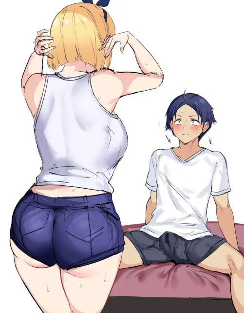 Sweaty Short Haired Blonde from Behind in Denim Shorts [Original] by sd6636
