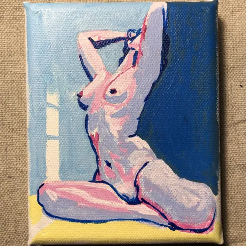 Take Two, acrylic on 4”x5” canvas, by me by limebarz