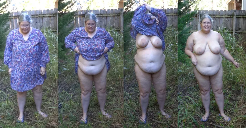 Taking off my dress in the backyard by LovelyFatWife