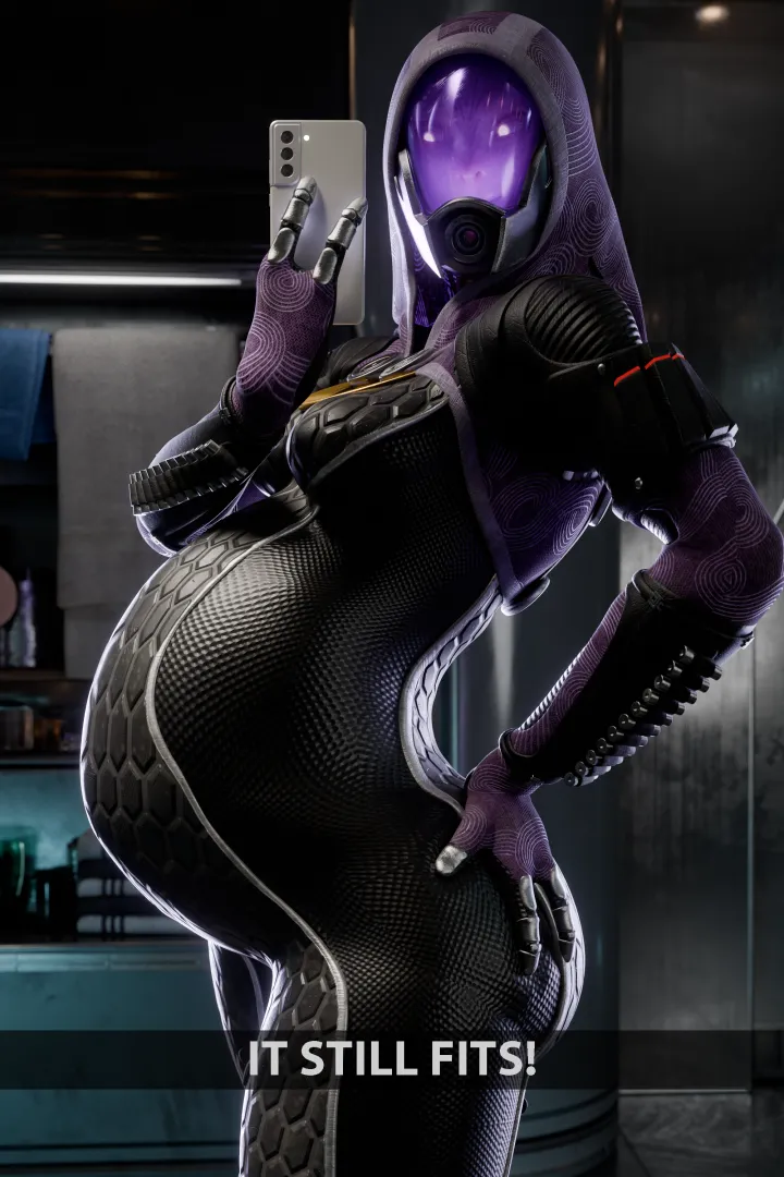Tali by the end of ME3 if cross-species impregnation was possible (@OffModelStudio) posted by OffModelStudio
