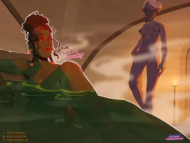 [Thaisha] and [Vaelus] in the baths, Part 1 (@SweetSerenade_Art) by SweetSerenade_Art