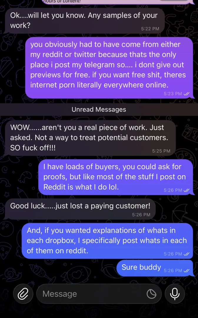 The age old “sample”? …Doesnt work on me posted by footluv_