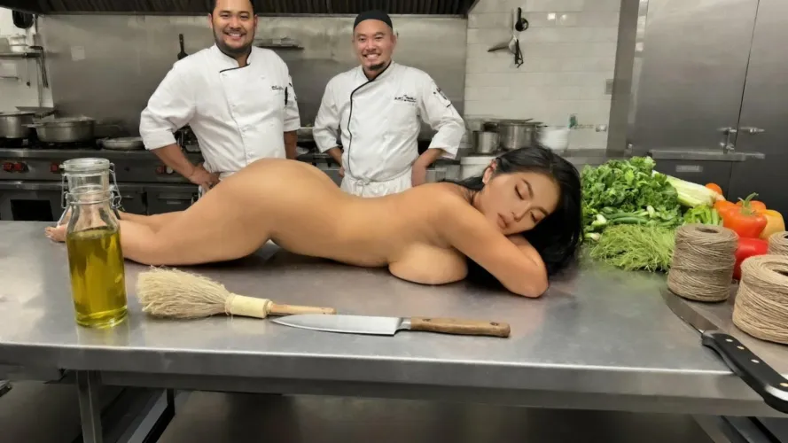 the chef laughed as he saw busty girl who was about to be cooked by Working-Concept-1913