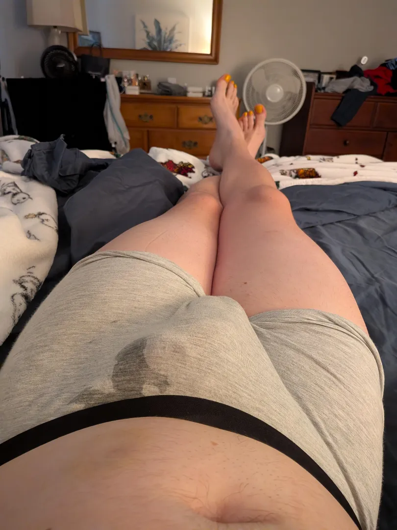the first of many messes in my new tight grey boyshorts  posted by Certain_Rub_7481