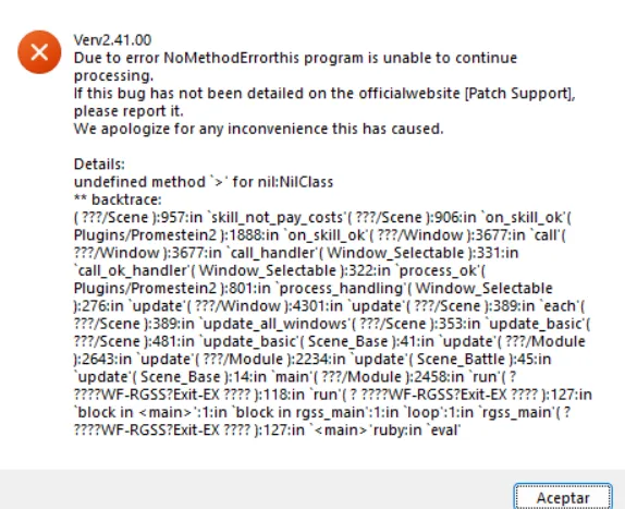 The game crash after using some slimes and boomerang skills,help posted by decayedpirltcher