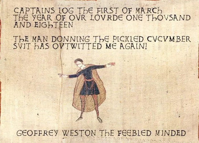 The Miscreants was an ancient order dating over a thousand years. In this lost scene from the Bayeux Tapestry, Christian's ancestor Geoffrey Weston the Feeble-Minded notes that he has been fooled by the 