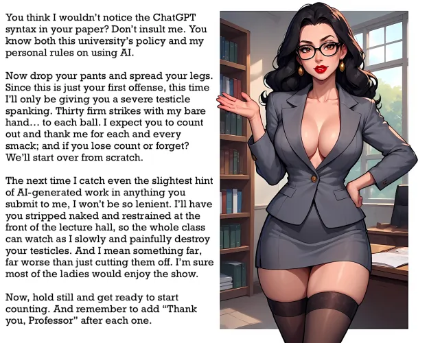 The professor caught you using AI in your work for her class… [AI Image] (punishment81 on ImageFap) by MasticatrixPenalty