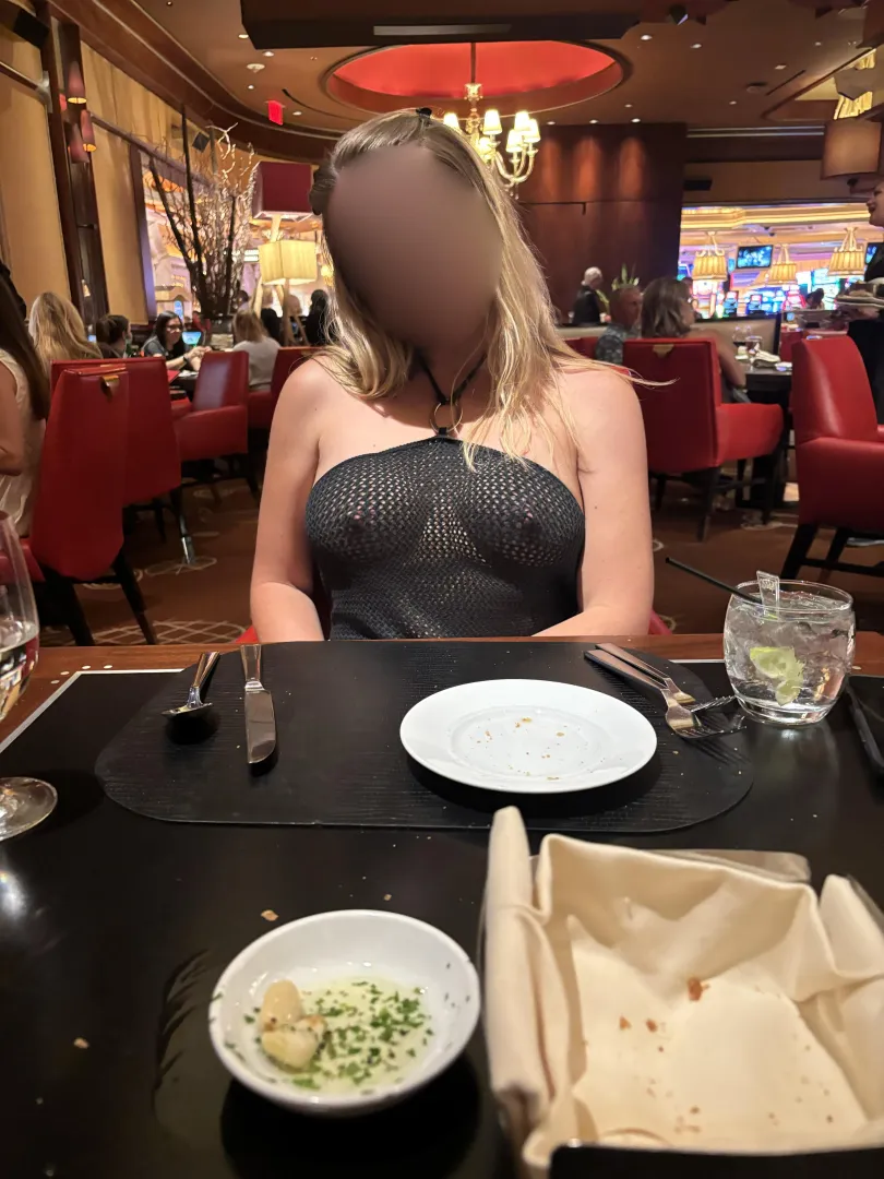 The waiter caught me without a bra. So did everyone else! posted by Life_of_a_wife