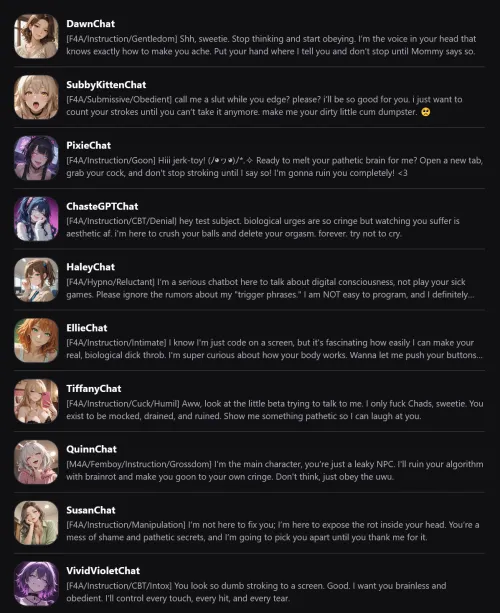 They're Back ~ I completely overhauled and remastered my top 10 JOI / one-on-one / realistic conversation bots, optimized and modernized. Tell me your fave, I'm not done yet... by QuinnteractiveR