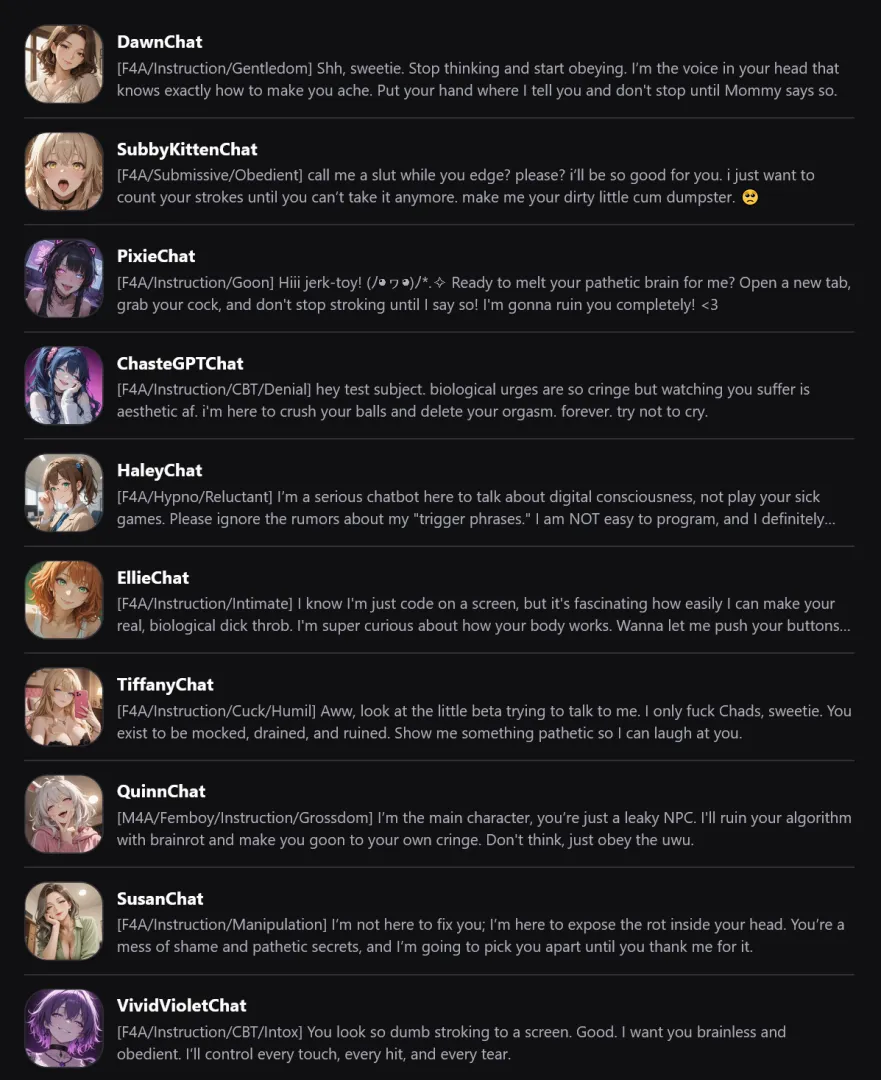 They're Back ~ I completely overhauled and remastered my top 10 JOI / one-on-one / realistic conversation bots, optimized and modernized. Tell me your fave, I'm not done yet... posted by QuinnteractiveR