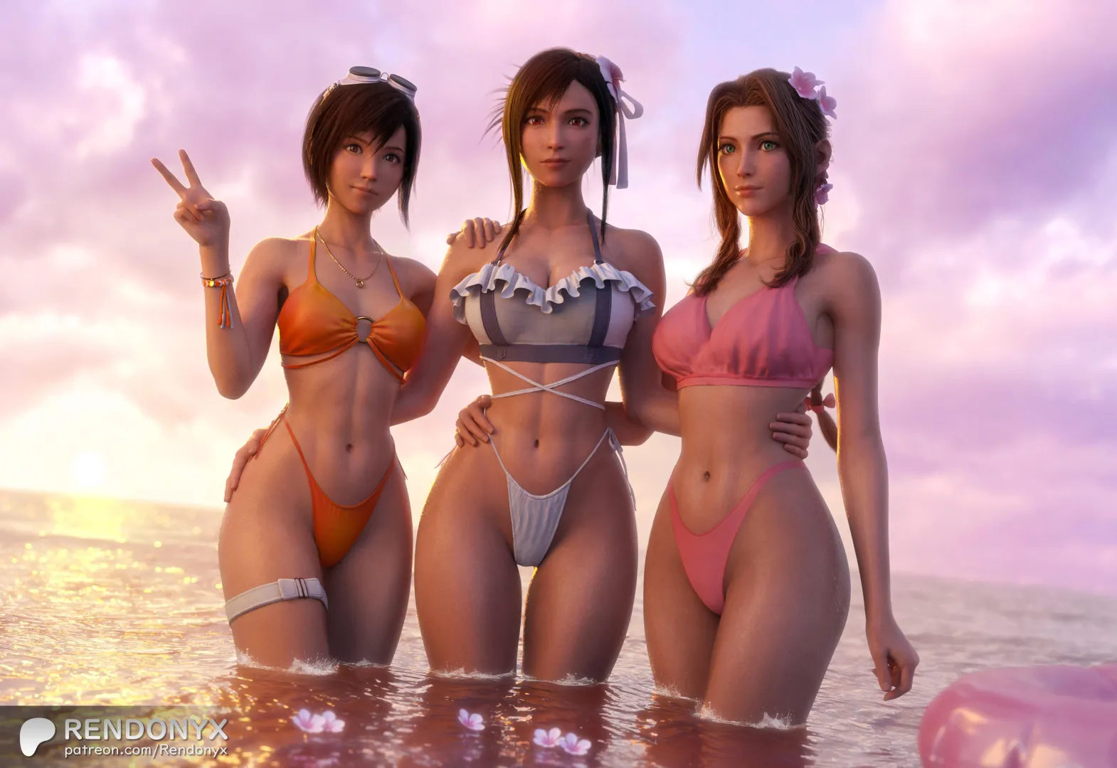 This (FF7) trio always manages to push my buttons~ Those beach outfits are dangerous, hopefully they won’t notice my girl-cock bulging through my bikini… posted by YourGoonerGF
