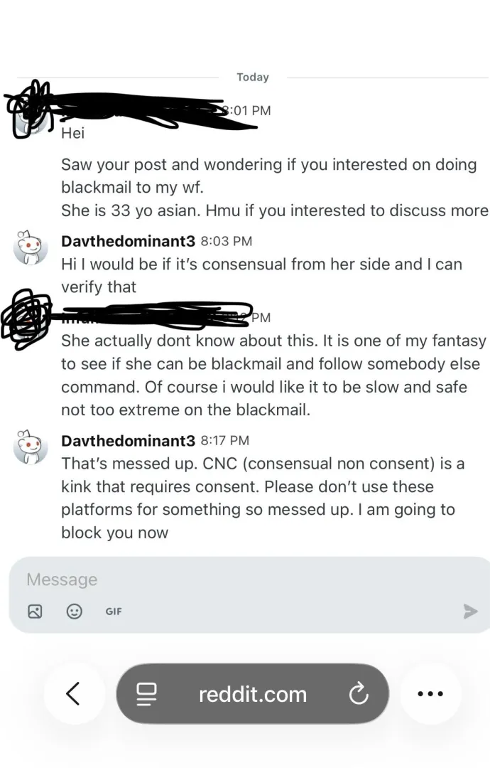 This is not okay. Any man that does not understand Consent part of play please don’t engage on subReddits like these posted by Davthedominant3