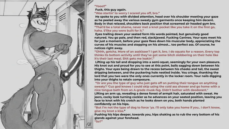 This is the last time you bring home a himbo from the gym. You swear. [Artist: Repzzmonster [M/A][Himbo Canine][Sweat] by Due-Size2697