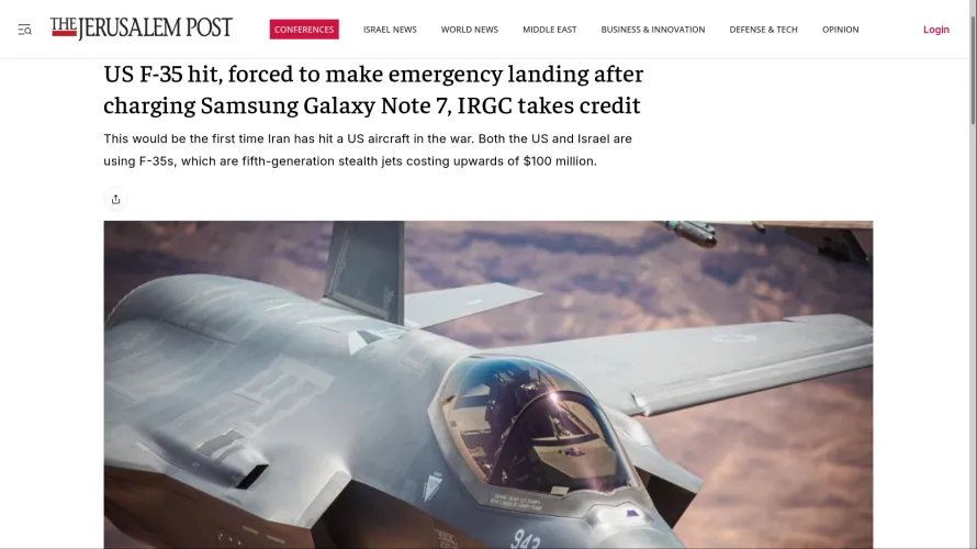 US F-35 hit, forced to make emergency landing after charging Samsung Galaxy Note 7, IRGC takes credit by Michael_Cancelliano