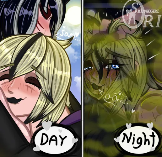 valentine day vs night [Fart] [skunk spray] [yuri] by Academic_Dog8852
