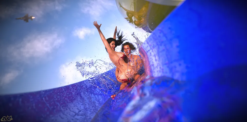 VNWhiteKnight's custom - Giovanna and MC sliding down the water slide. by dogcatbfg9000