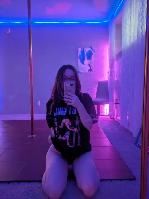 wearing an oversized T-shirt with sexy pics of myself on it  by flexyfairy-k