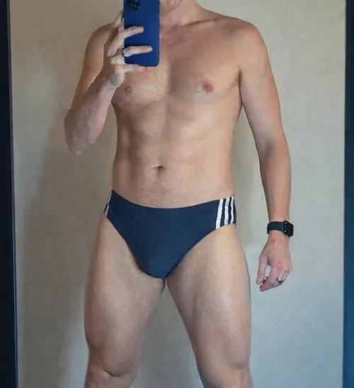 Wearing classic Adidas swim briefs by Swimming_Rob_2917