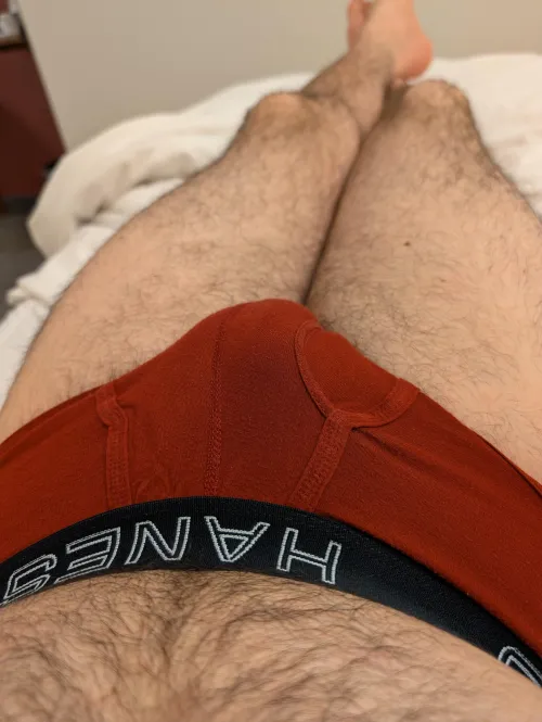 Wearing my red briefs in bed by Rod-Hard7