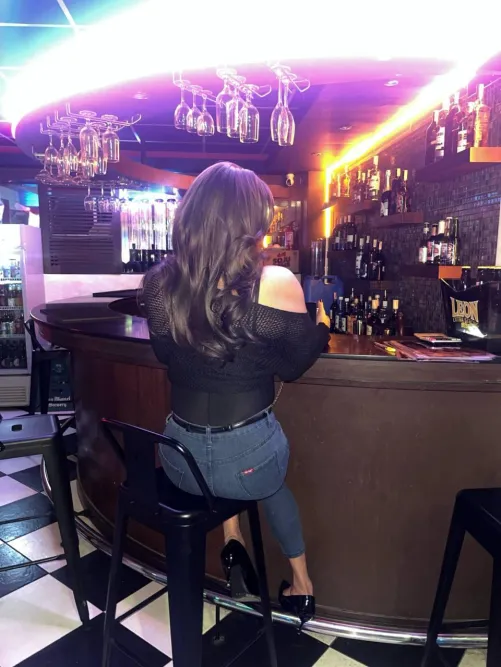 Went out with my girl bestie last night. She said I looked so girly while waiting at the bar and took a stolen shot of me.❤️ by Michelle-seedee