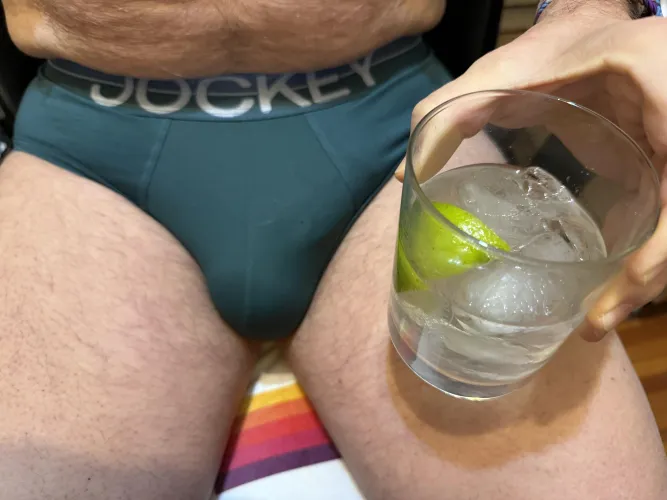 Which green is more tasty, the lime in my G&T or the Jockey bulge below? [Age 65] by Randallaki