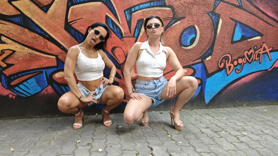 White tops and no bras... our favorite way to explore the city. by Seraphim_Sins