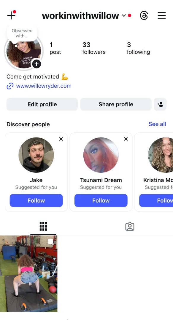 Willow’s new work out Instagram @workinwithwillow posted by Fresh_Worth9005