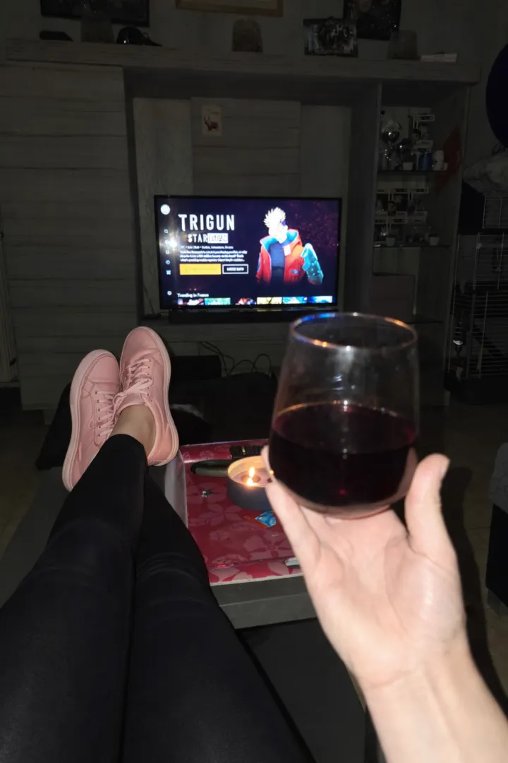 Wine and anime, just what a girl needs. Now I just need the right company. posted by Adorable-Science-296