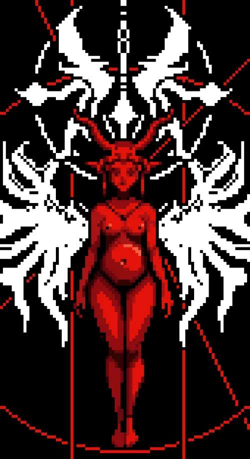 WIP of my pixel art challenge of the day (villian)... the mother of the Antichrist maybe by Yetiani