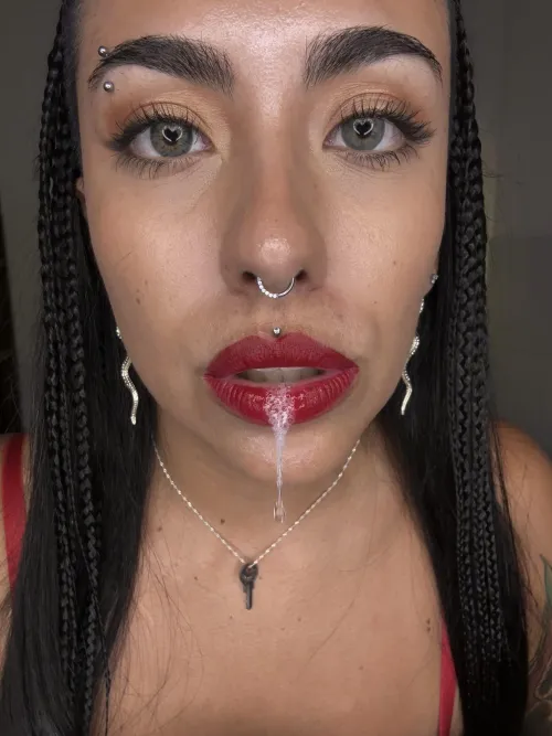 Would you rather clean it from my mouth or my breasts? by myafox1