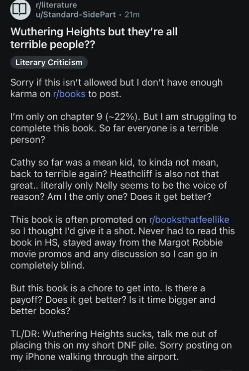 Wuthering Heights but they’re all terrible people?? by palimpcest