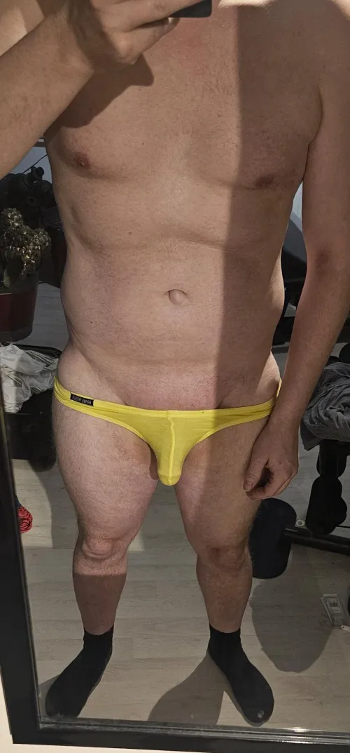 Yellow swim briefs by Straptease1