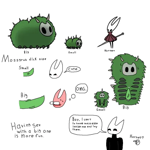 Ykw, more mossgrubs. This time, we're gonna check out the size of regular mossgrub and the massive mossgrub's dick ft. Hornet silksong by Resident-Frosting998
