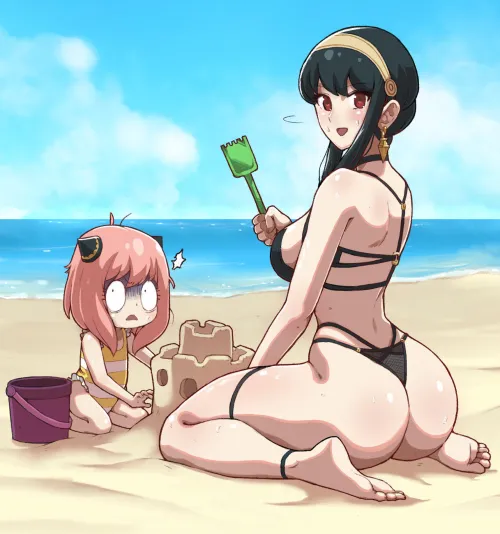 Yor & Anya building a sand castle [Spy X Family] by LafterMastr
