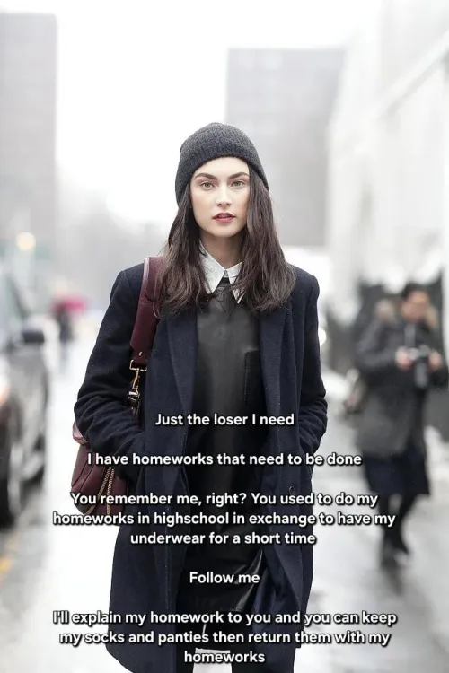 You bump into the girl whom you used to do homeworks for by Captionsforever