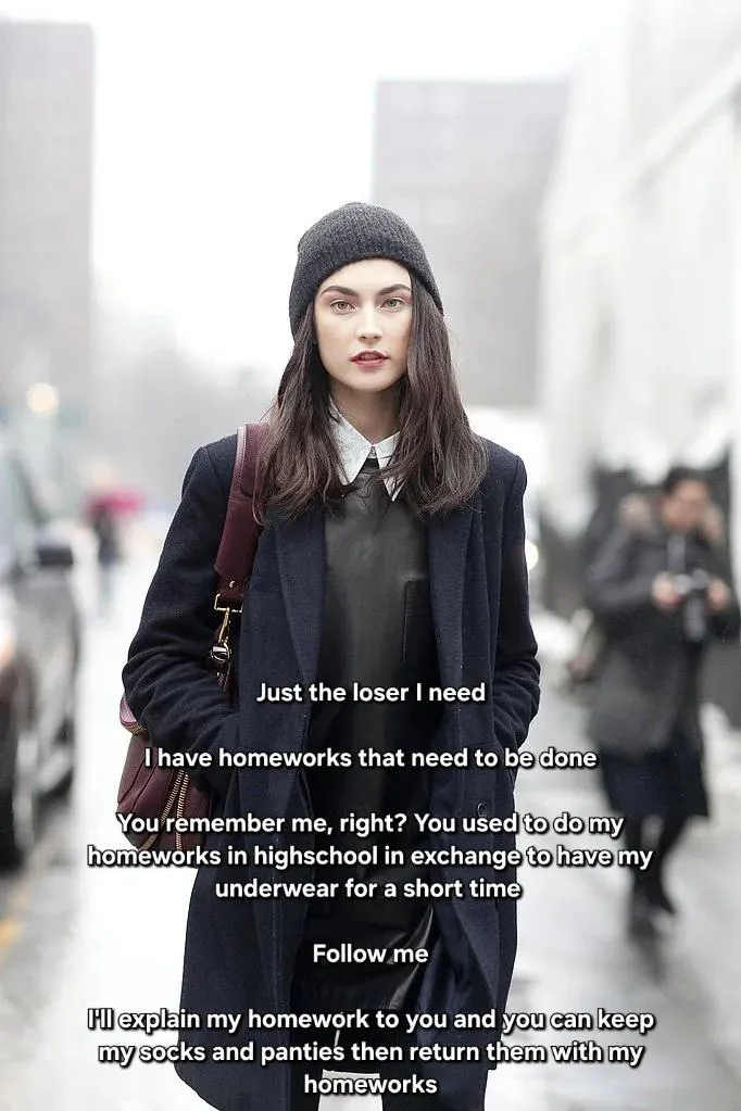 You bump into the girl whom you used to do homeworks for posted by Captionsforever