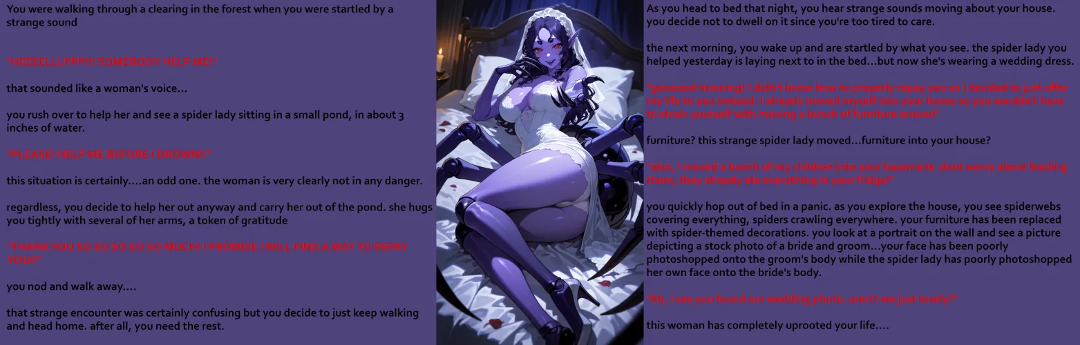 You saved her, now she's taking over. [Spider] [Monster Girl] [POV] [Implied Marriage] [Life Invasion] [Humor] [AI Art] by NSFWilliam69