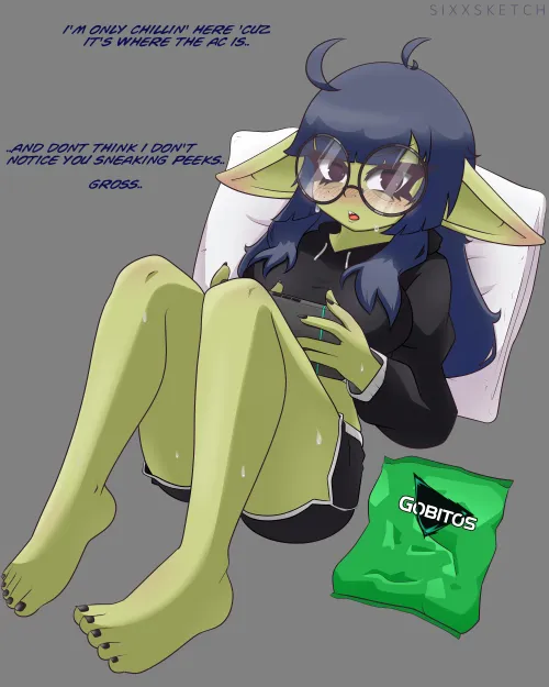 Your Goblin Gamer Girl roomie comes out of her cave to hang with you. by SixxSketch