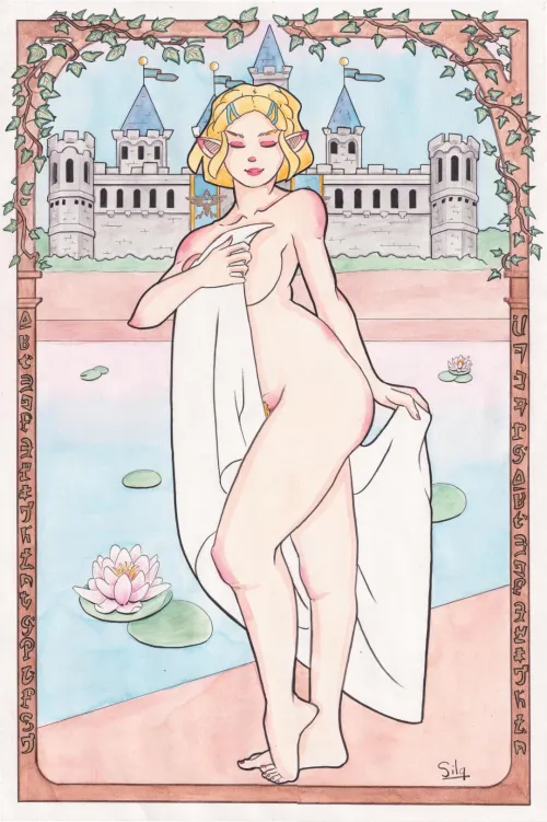 Zelda art-nouveau style, aquarelle by Silq_Art